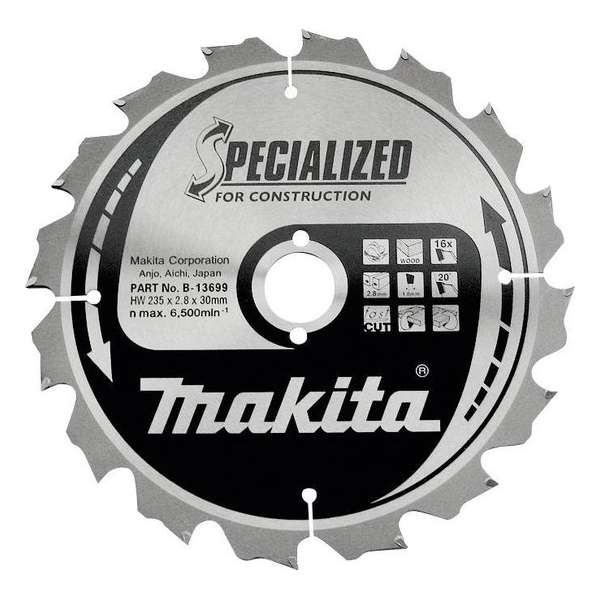 Makita B-13683 Zaagb bouw 190x30x3,0 12T 20g Makita B-13683 Zaagb bouw 190x30x3,0 12T 20g
