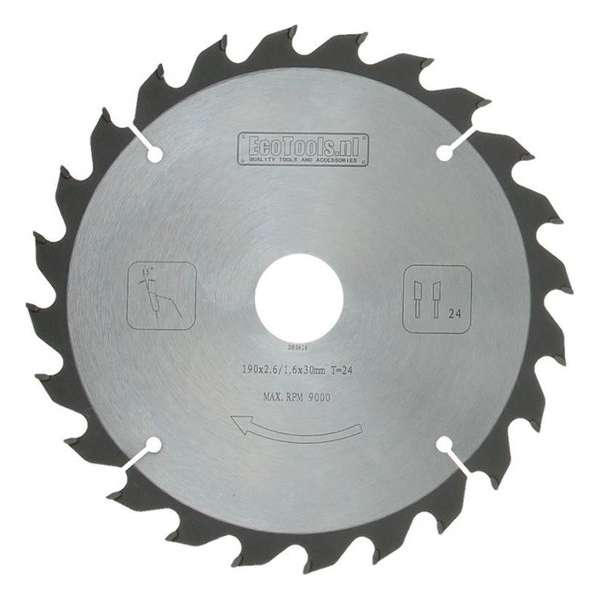 HM Cirkelzaagblad - 190 x 2,6 x 30 24T - Rond asgat HM Cirkelzaagblad - 190 x 2,6 x 30 24T - Rond asgat