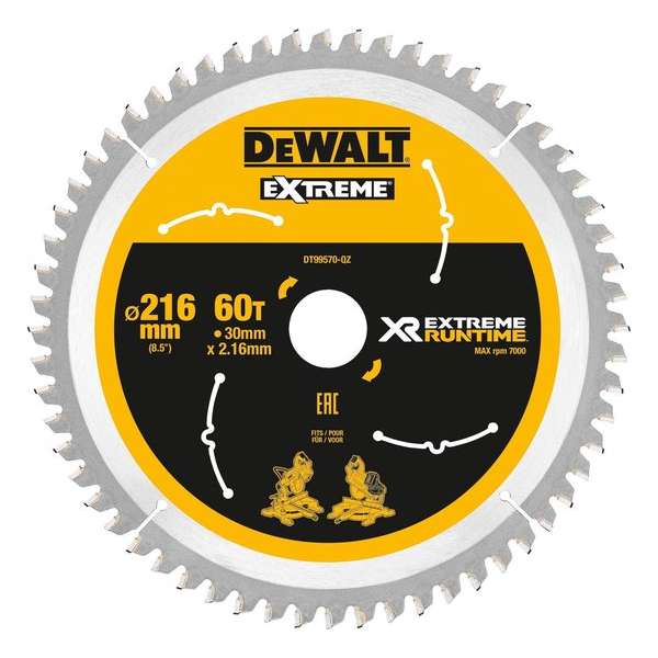 DeWALT DT99570 XR Cirkelzaagblad 216x30mm 60T DeWALT DT99570 XR Cirkelzaagblad 216x30mm 60T