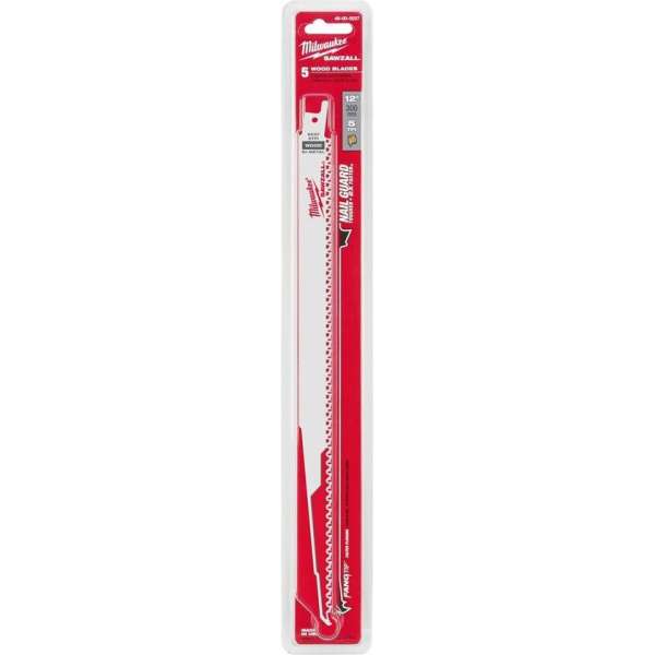 Milwaukee 48005037 Reciprozaagblad - 300 x 5TPI - Hout met spijkers (5st) Milwaukee 48005037 Reciprozaagblad - 300 x 5TPI - Hout met spijkers (5st)