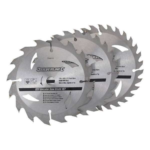 Silverline Tct Cirkelzaagblad, 16, 24, 30 Tanden, 3 Stuks (135 X 12,7 - 10 mm Ringen) Silverline Tct Cirkelzaagblad, 16, 24, 30 Tanden, 3 Stuks (135 X 12,7 - 10 mm Ringen)
