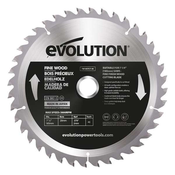 EVOLUTION STEEL - ZAAGBLAD FIJN HOUT - DIA 185 MM - 40 T EVOLUTION STEEL - ZAAGBLAD FIJN HOUT - DIA 185 MM - 40 T