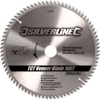 Silverline TCT fineer cirkelzaagblad, 100 tanden 300 x 30 - 25,20 en 16 mm ringen