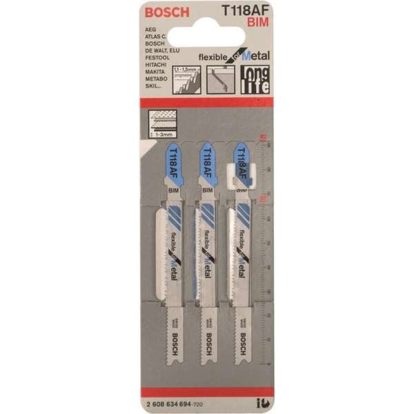 Bosch - Decoupeerzaagblad T 118 AF Flexible for Metal - 3 stuks Bosch - Decoupeerzaagblad T 118 AF Flexible for Metal - 3 stuks
