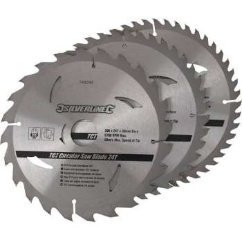 Silverline Tct Cirkelzaagblad, 24, 40, 48 Tanden, 3 Stuks (200 X 30 - 25, 18 En 16 mm Ringen)