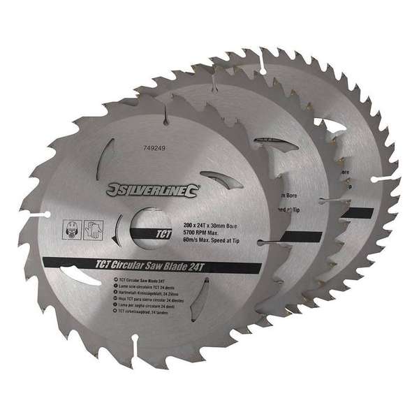 Silverline Tct Cirkelzaagblad, 24, 40, 48 Tanden, 3 Stuks (200 X 30 - 25, 18 En 16 mm Ringen) Silverline Tct Cirkelzaagblad, 24, 40, 48 Tanden, 3 Stuks (200 X 30 - 25, 18 En 16 mm Ringen)
