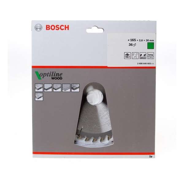 Bosch Cirkelzaagblad Optiline Wood 165 x 30/20 x 2,6 mm - 36 tanden Bosch Cirkelzaagblad Optiline Wood 165 x 30/20 x 2,6 mm - 36 tanden