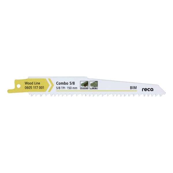 Reca Reciprozaagblad hout Combo 5/8 150 mm BiM zeer stabiel alle houtsoorten en spijkers (25 stuks) Reca Reciprozaagblad hout Combo 5/8 150 mm BiM zeer stabiel alle houtsoorten en spijkers (25 stuks)