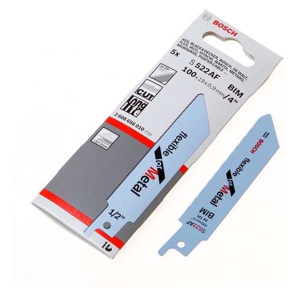Bosch Reciprozaagblad metaal kort S 522 AF 100mm blister van 5 bladen Bosch Reciprozaagblad metaal kort S 522 AF 100mm blister van 5 bladen