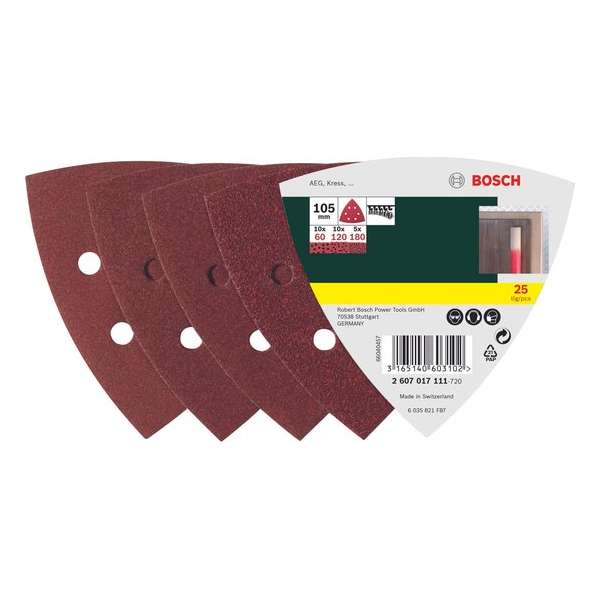 Bosch 25-delige schuurbladenset voor deltaschuurmachine - klithechting - korrel 180 Bosch 25-delige schuurbladenset voor deltaschuurmachine - klithechting - korrel 180