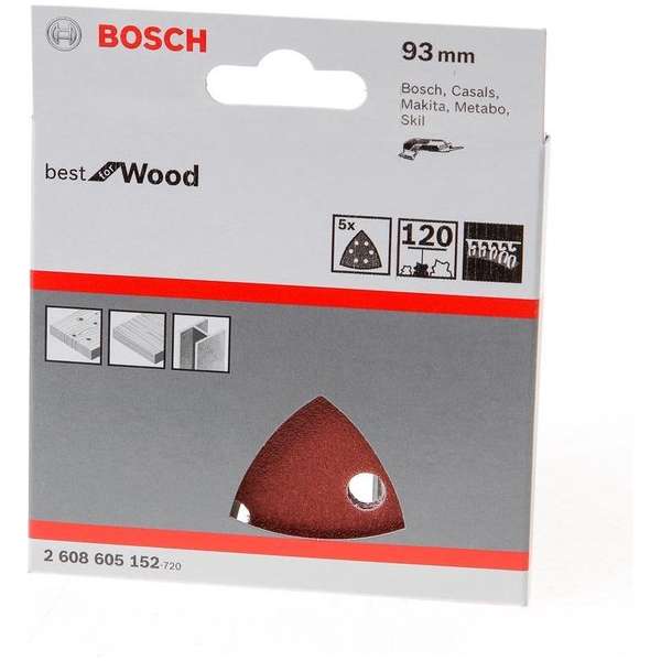 Bosch Schuurvel delta wood and paint K120 blister van 5 vellen Bosch Schuurvel delta wood and paint K120 blister van 5 vellen