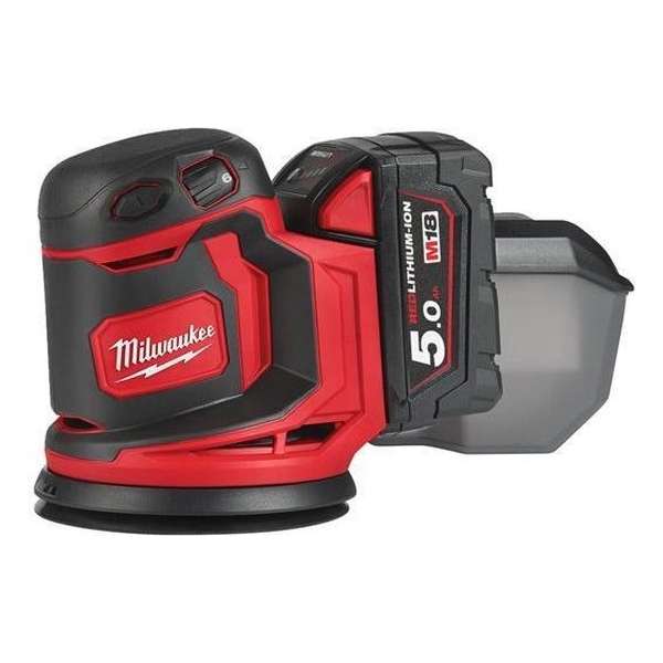 Milwaukee M18 BOS125-502B Li-Ion Accu excentrische schuurmachine set (2x 5.0Ah accu) in tas - 125mm Milwaukee M18 BOS125-502B Li-Ion Accu excentrische schuurmachine set (2x 5.0Ah accu) in tas - 125mm