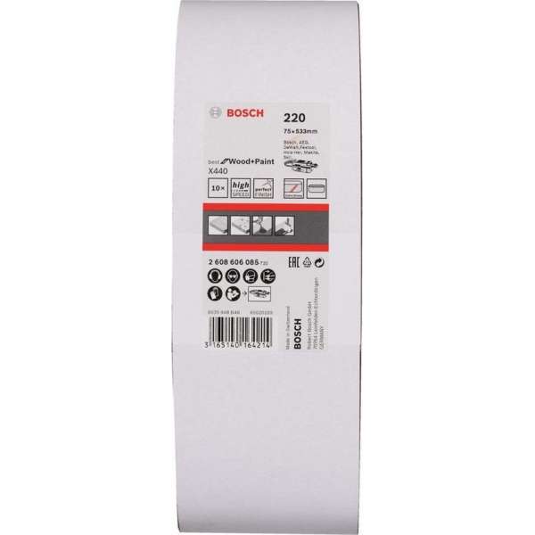Bosch 2608606085 Schuurband X440 - K220 - 75 x 533mm (10st) Bosch 2608606085 Schuurband X440 - K220 - 75 x 533mm (10st)