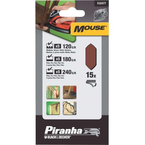 Piranha Schuurvingers (5x K120, 5x K180, 5x K240), 15 stuks X32477 Piranha Schuurvingers (5x K120, 5x K180, 5x K240), 15 stuks X32477