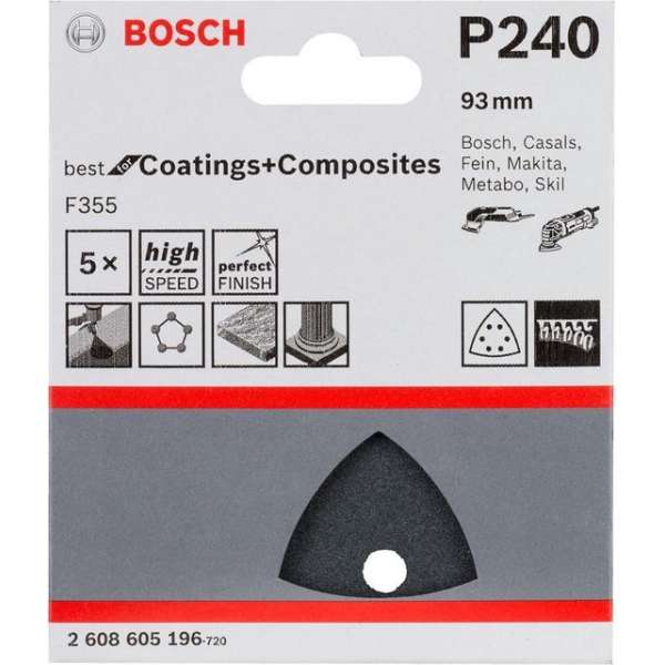 Bosch - 5-delige schuurbladenset 93 mm, 240 Bosch - 5-delige schuurbladenset 93 mm, 240