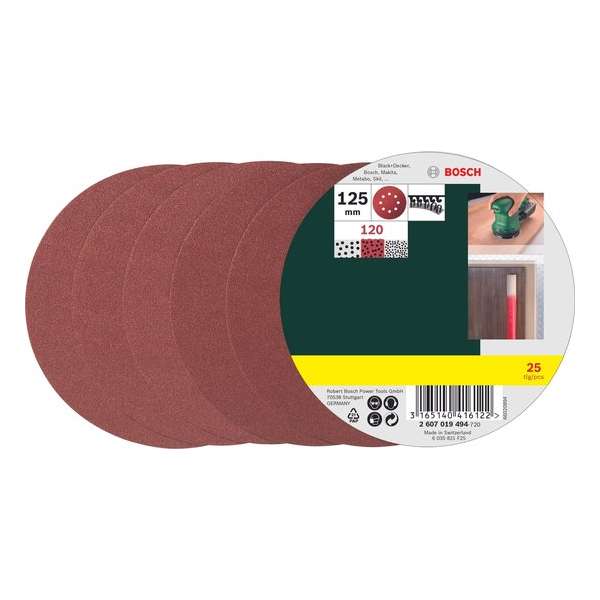 Bosch 25-delige schuurbladenset voor excenterschuurmachines 125 mm - korrel 120 Bosch 25-delige schuurbladenset voor excenterschuurmachines 125 mm - korrel 120