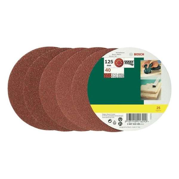 Bosch 25-delige schuurbladenset voor excenterschuurmachines 125 mm - korrel 40 Bosch 25-delige schuurbladenset voor excenterschuurmachines 125 mm - korrel 40
