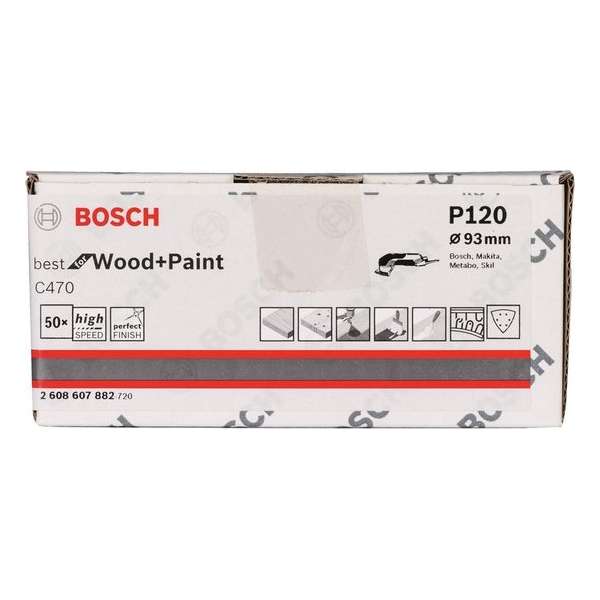 Bosch 2608607882 Schuurvel C470 - Delta - K120 - 93mm (50st) Bosch 2608607882 Schuurvel C470 - Delta - K120 - 93mm (50st)