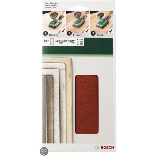 Bosch - Schuurpapierset - 10-delig - 115 x 230 mm - korrel 40 Bosch - Schuurpapierset - 10-delig - 115 x 230 mm - korrel 40