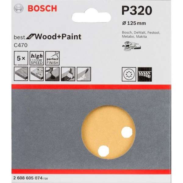 Bosch - 5-delige schuurbladenset 125 mm, 320 Bosch - 5-delige schuurbladenset 125 mm, 320