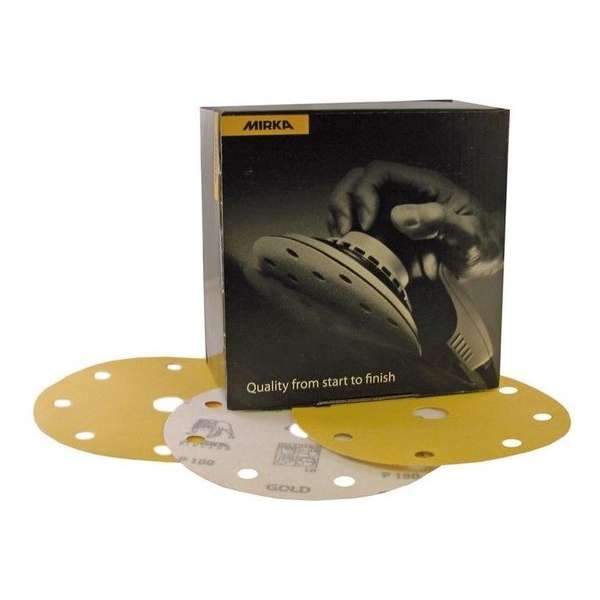MIRKA Gold Schuurschijven 200mm met 9 gaten - P180 MIRKA Gold Schuurschijven 200mm met 9 gaten - P180