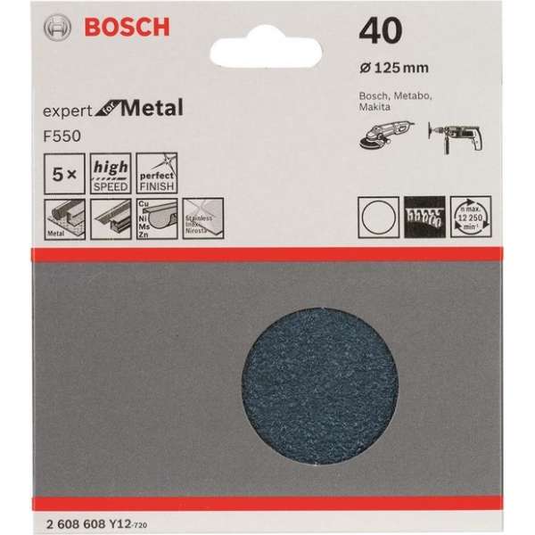Bosch 2608608Y12 Schuurschijf F550 - K40 - 125mm (5st) Bosch 2608608Y12 Schuurschijf F550 - K40 - 125mm (5st)