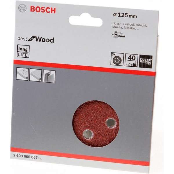 Bosch Schuurschijf 8-gats wood and paint diameter 125mm K40 blister van 5 schijven (Prijs per 2 stuks) Bosch Schuurschijf 8-gats wood and paint diameter 125mm K40 blister van 5 schijven (Prijs per 2 stuks)