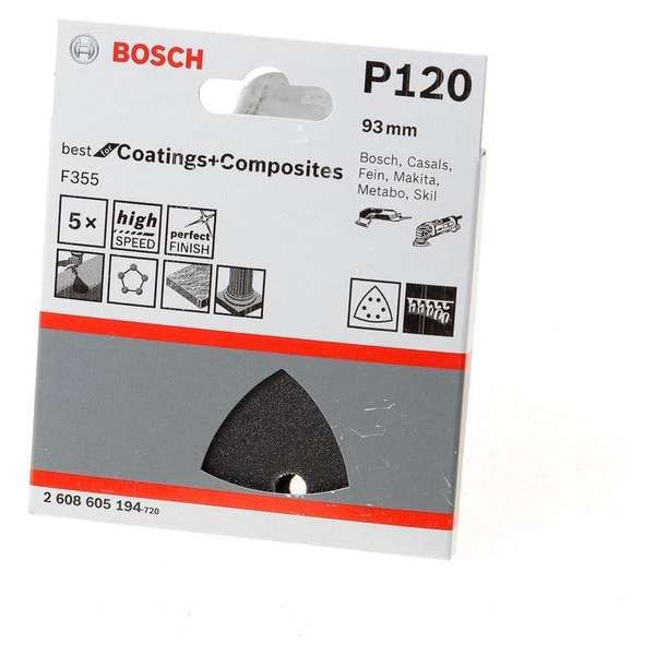 Bosch Schuurblad delta 93mm coating and composite K120 blister van 5 bladen Bosch Schuurblad delta 93mm coating and composite K120 blister van 5 bladen