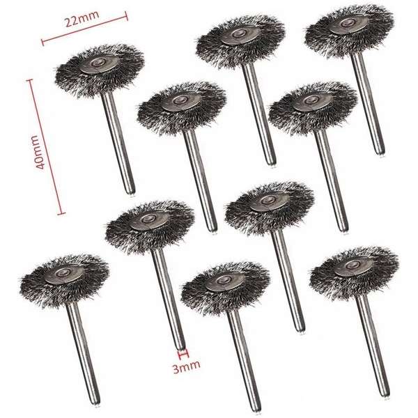 Set van 30 mini metaalborstels (messing), disk, 3.175 mm Set van 30 mini metaalborstels (messing), disk, 3.175 mm