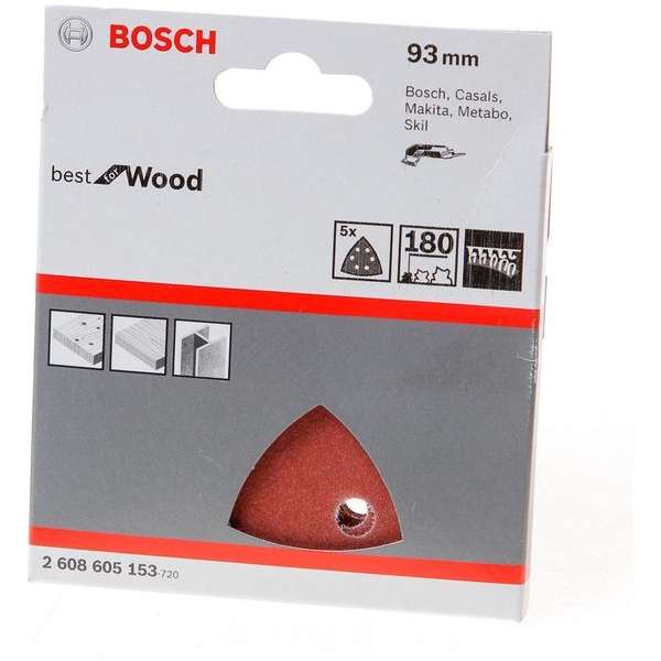 Bosch Schuurvel delta wood and paint K180 blister van 5 vellen Bosch Schuurvel delta wood and paint K180 blister van 5 vellen