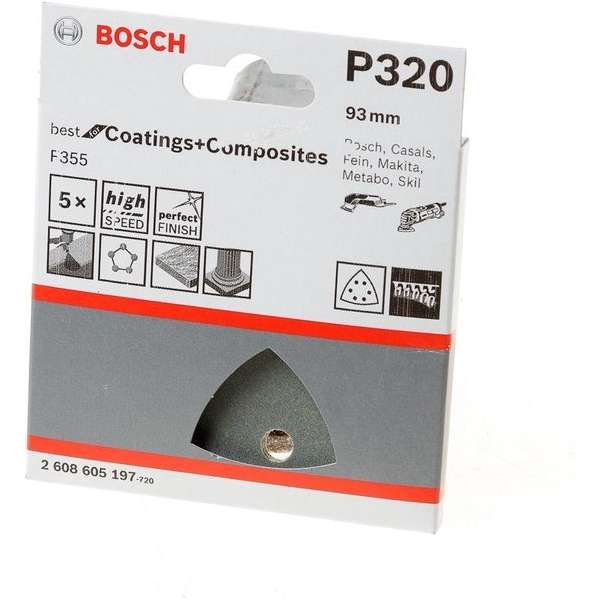 Bosch Schuurblad delta 93mm coating and composite K320 blister van 5 bladen Bosch Schuurblad delta 93mm coating and composite K320 blister van 5 bladen