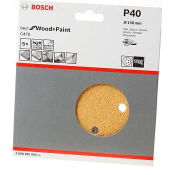 Bosch Schuurschijf wood and paint diameter 150mm K40 blister van 5 schijven (Prijs per 2 stuks)