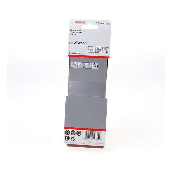 Bosch Schuurband wood and paint 75 x 457mm K60 blister van 3 banden (Prijs per 2 stuks) Bosch Schuurband wood and paint 75 x 457mm K60 blister van 3 banden (Prijs per 2 stuks)