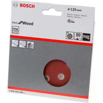 Bosch Schuurschijf 8-gats wood and paint diameter 125mm K80 blister van 5 schijven (Prijs per 2 stuks)