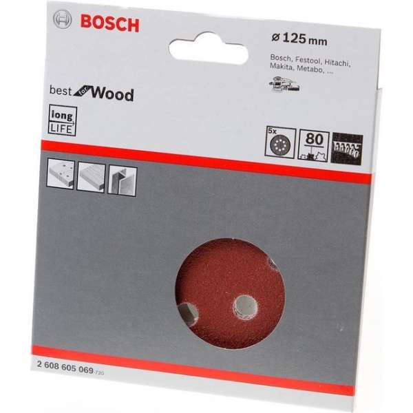 Bosch Schuurschijf 8-gats wood and paint diameter 125mm K80 blister van 5 schijven (Prijs per 2 stuks) Bosch Schuurschijf 8-gats wood and paint diameter 125mm K80 blister van 5 schijven (Prijs per 2 stuks)