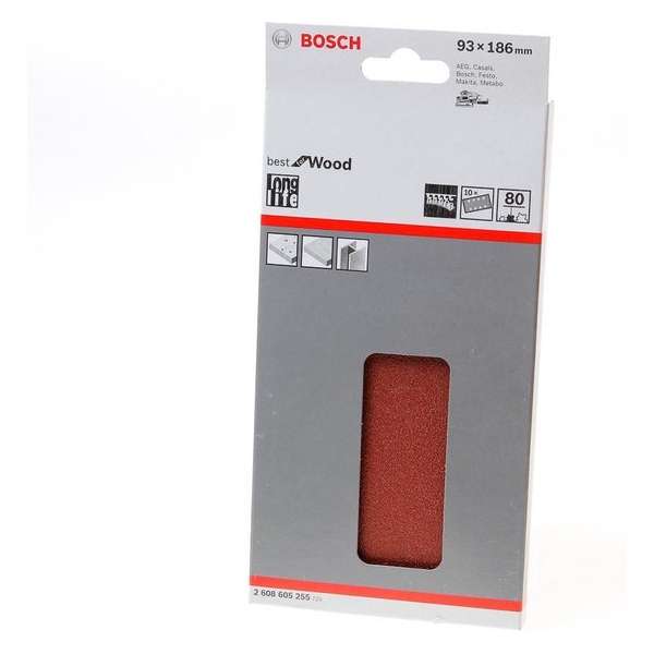 Bosch Schuurvel wood and paint 93 x 185mm K80 blister van 10 vellen Bosch Schuurvel wood and paint 93 x 185mm K80 blister van 10 vellen