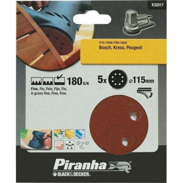 Piranha Schuurschijf excentrische schuurmachine 115mm, 180K 5 stuks X32017 Piranha Schuurschijf excentrische schuurmachine 115mm, 180K 5 stuks X32017