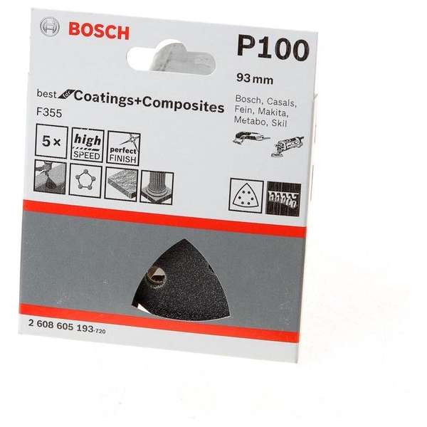Bosch Schuurblad delta 93mm coating and composite K100 blister van 5 bladen Bosch Schuurblad delta 93mm coating and composite K100 blister van 5 bladen