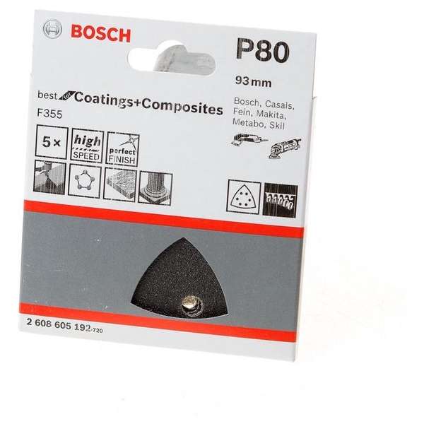 Bosch Schuurblad delta 93mm coating and composite K80 blister van 5 bladen