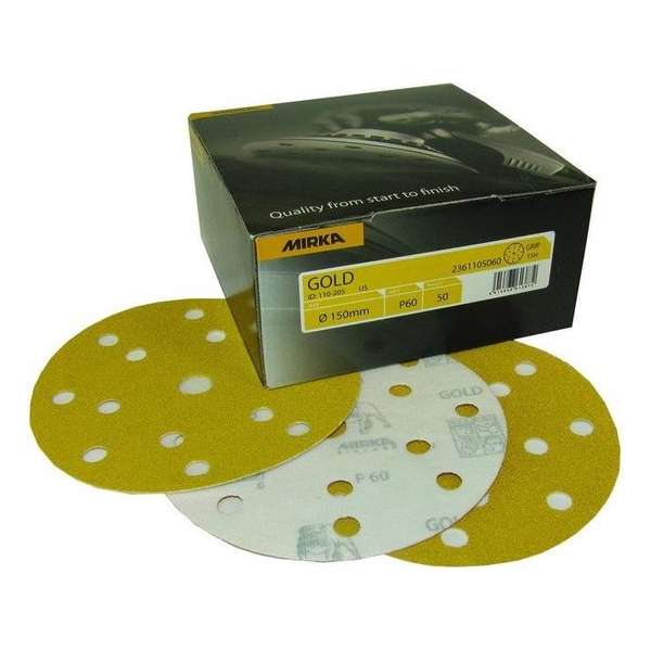 MIRKA Gold Schuurschijven 150mm met 15 gaten - P400 MIRKA Gold Schuurschijven 150mm met 15 gaten - P400