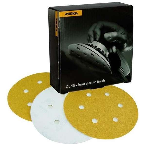 MIRKA Gold schuurschijven 150mm met 6 gaten Zelfklevend - P120 MIRKA Gold schuurschijven 150mm met 6 gaten Zelfklevend - P120