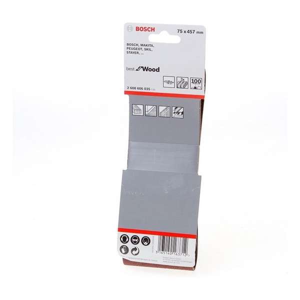 Bosch Schuurband wood and paint 75 x 457mm K100 blister van 3 banden (Prijs per 2 stuks) Bosch Schuurband wood and paint 75 x 457mm K100 blister van 3 banden (Prijs per 2 stuks)