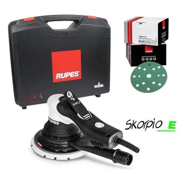 RUPES Skorpio-E Schuurmachine 150mm - 3mm - in Koffer + HQ400 schuurpapier RUPES Skorpio-E Schuurmachine 150mm - 3mm - in Koffer + HQ400 schuurpapier