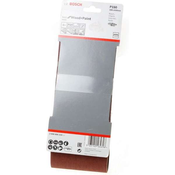 Bosch Schuurband wood and paint 100 x 610mm k150 blister van 3 banden (Prijs per 2 stuks) Bosch Schuurband wood and paint 100 x 610mm k150 blister van 3 banden (Prijs per 2 stuks)