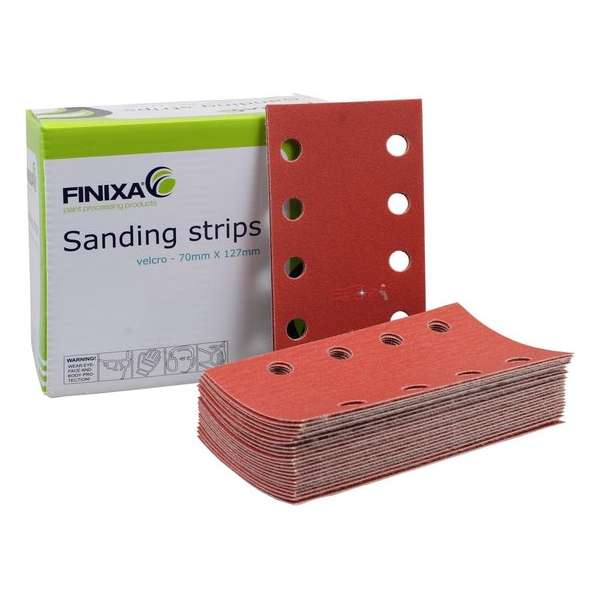 FINIXA Schuurstroken 70x125mm met 8 gaten - P120 FINIXA Schuurstroken 70x125mm met 8 gaten - P120