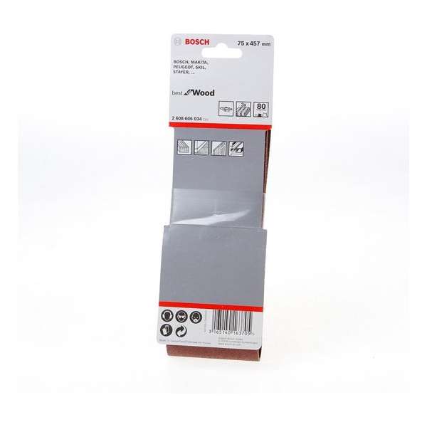 Bosch Schuurband wood and paint 75 x 457mm K80 blister van 3 banden (Prijs per 2 stuks)
