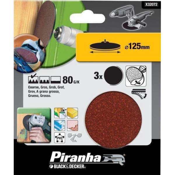 Piranha Schuurschijf 125 mm zelfhechtend 80K 3stuks X32072 Piranha Schuurschijf 125 mm zelfhechtend 80K 3stuks X32072