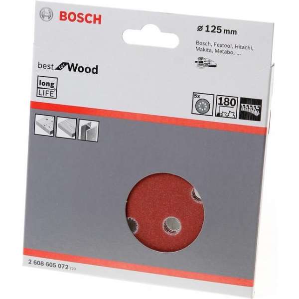 Bosch - 5-delige schuurbladenset 125 mm, 180 Bosch - 5-delige schuurbladenset 125 mm, 180