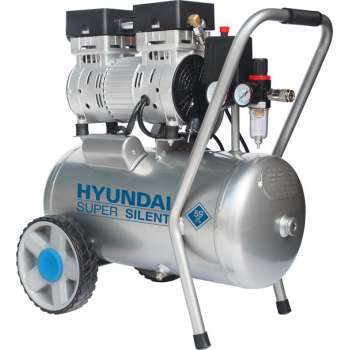 Hyundai stille compressor 24 liter met vochtafscheider - olievrij - 8 BAR - 59 dB 'Super Silent'.
