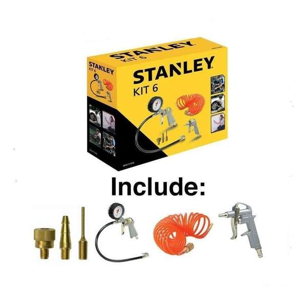 STANLEY Luchtgereedschapset 6-delig - met 3 mondstukken STANLEY Luchtgereedschapset 6-delig - met 3 mondstukken